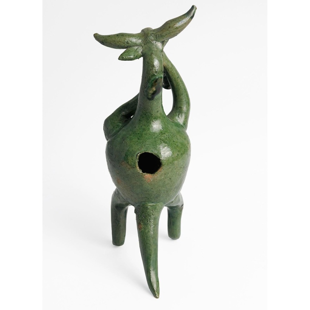 Vintage Flute Player Figurine Green Glaze Hand Made Folk Art Whimsical - Picture 3 of 7